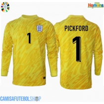Camisa de time de futebol Inglaterra Jordan Pickford #1 Goleiro Replicas 2º Equipamento Europeu 2024 Manga Comprida